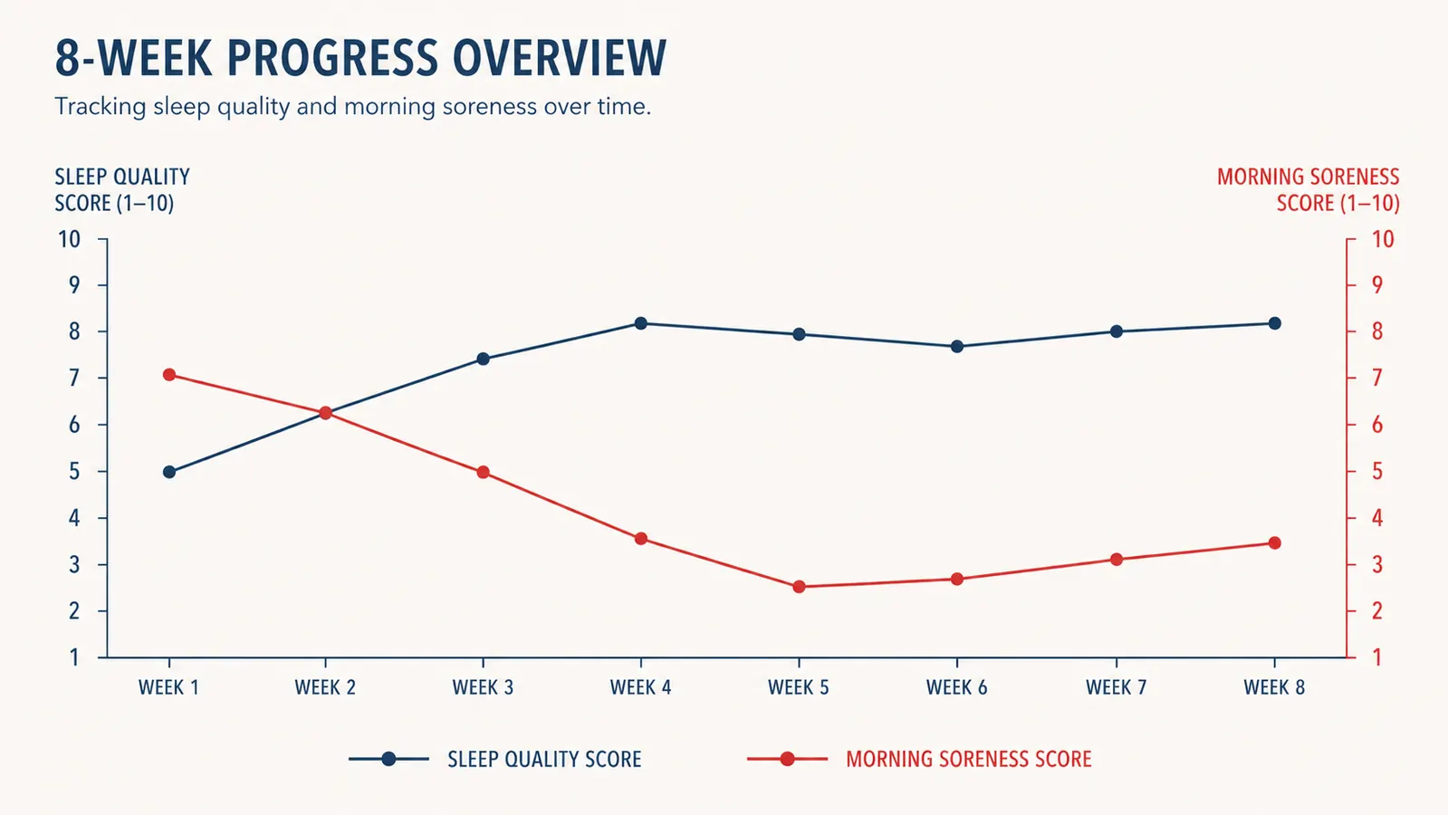 Chart showing sleep quality scores and morning soreness ratings over eight weeks of tart cherry extract use